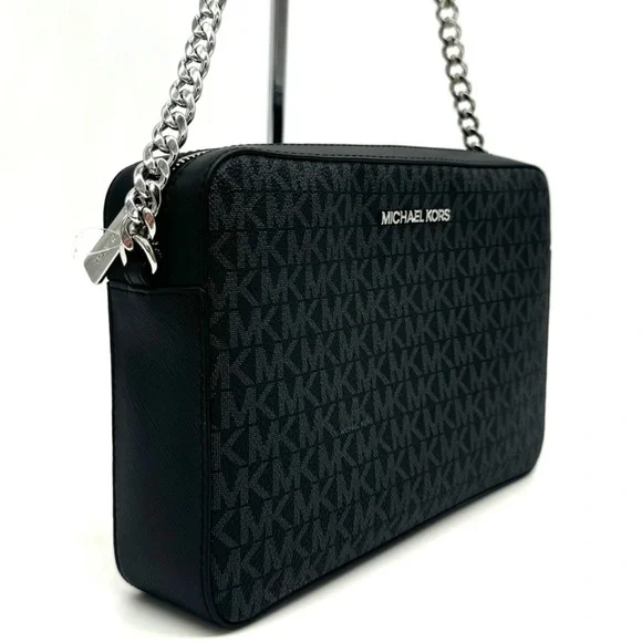 Michael Kors Large Jet Set Item EW Crossbody Bag Black Signature